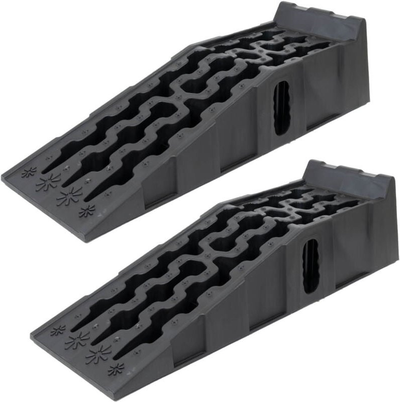 Baumarktplus - 2 x Auffahrrampe mit Überfahrstopper 90,8 x 28 x 22 cm 5 t Traglast Kunststoff Auffahrkeil Wohnmobil