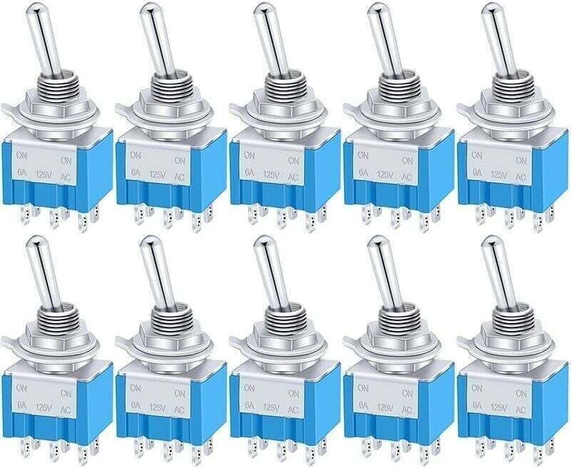 10 Stück Mini-Kippschalter EIN/AUS/EIN 6 Klemmen 3 Positionen DPDT Metall-Wippschalter AC 125 V 6 A für Auto, LKW, Boot ...