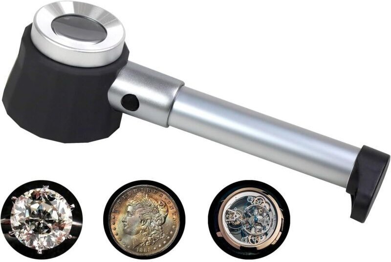 45-fache Vergrößerung, Edelstahl-Lupe, Münzlupe, Diamantlupe, Schmucklupe