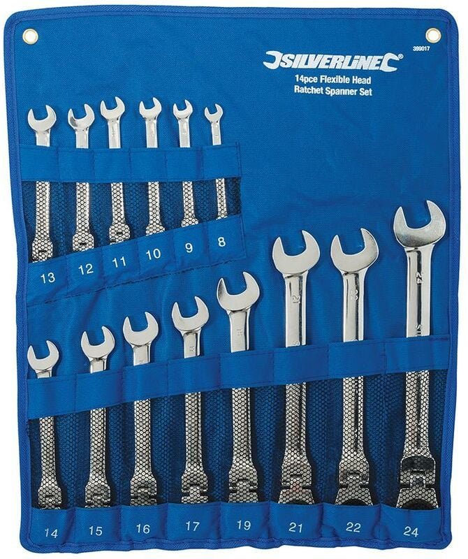Silverline - Ring-Maul-Ratschenschlüssel mit Gelenk, 14-tlg. Satz 8–24 mm