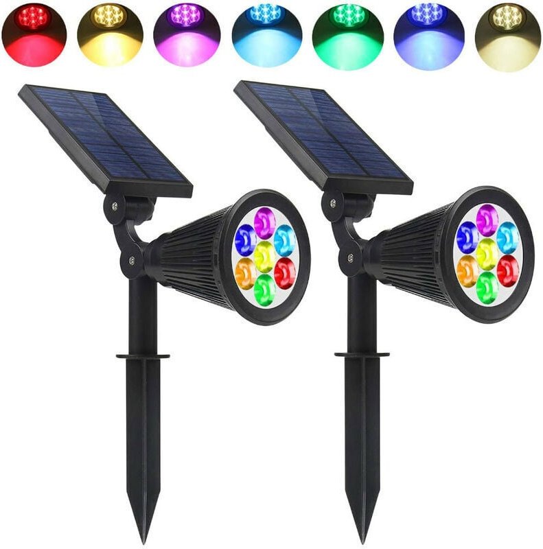 7 LED Solarleuchte 2er Pack Solar Flutlicht mit 7 Farbwechsel Außen Kabellos Wasserdicht IP65 Gartenlampe mit 180° verst...