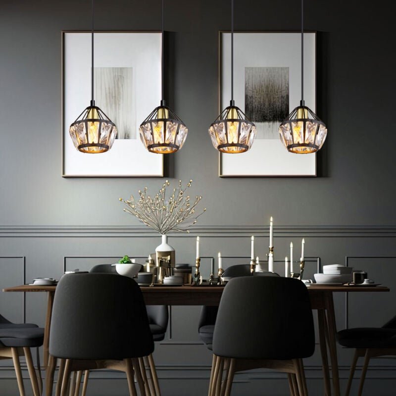 Globo - Pendelleuchte lois 4-flammig mit Glaskristallen Metall Schwarz Gold, Breite 73cm