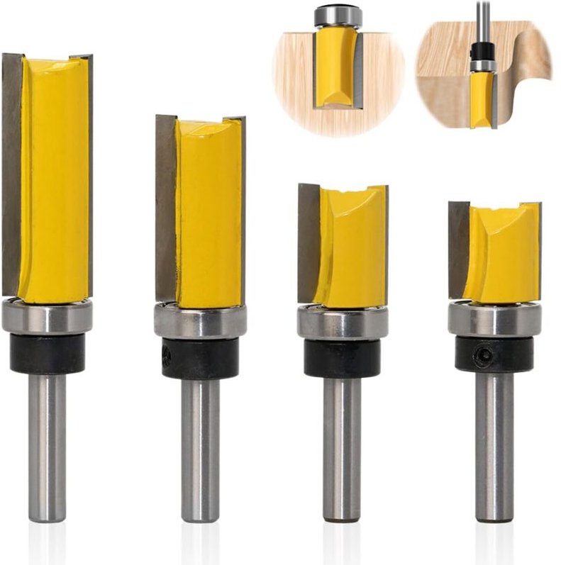 4er-Set Kopierfräser für Holz, 8 mm Schaft, Nutfräser für Oberfräsen, gerader Kopierfräser, professionelles Schneidwerkz...