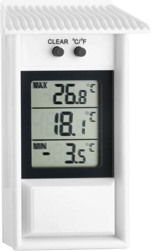 Digitales Maximum-Minimum-Thermometer, 30.1053, wetterfest, für den Innen- und Außenbereich geeignet, weiß