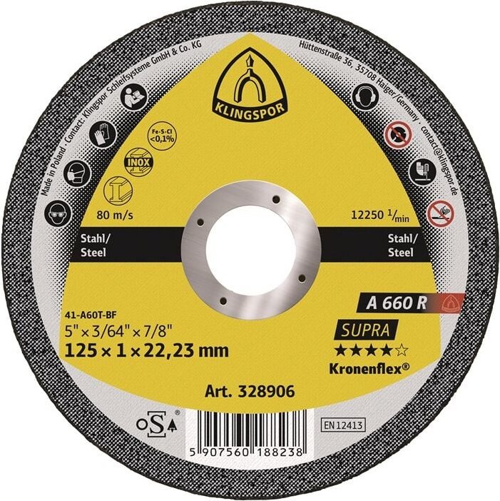 Klingspor - 328906 Trennscheibe a 660 r Supra D125x1mm gerade inox Bohrung 22,23 m