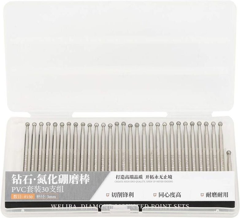 Ej.life - 30-teilige Diamant Fräser Set Diamant Schleifstift 3mm Kugelkopf Diamantschleifbits Runde Schleifwerkzeuge Dia...