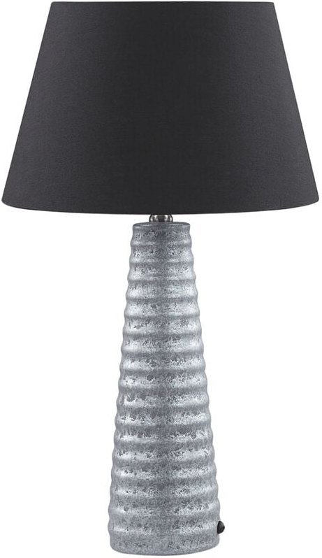 Tischlampe Silber und Schwarz Keramik Vasenform 58cm Stoffschirm Kegelform Kabel mit Schalter handgefertigt Retro Schlaf...