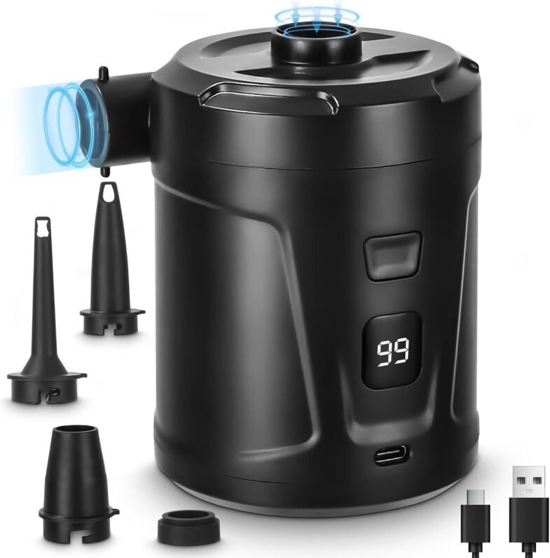 Elektrische Luftpumpe,5200mAh Wiederaufladbare Akku Luftpumpe,Mini Luftpumpe Elektrisch Inflator mit 3 Luftdüsen,Schnell...
