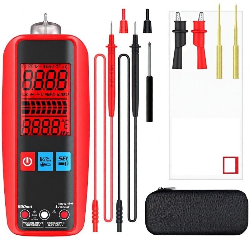 Multimetro digitale intelligente con funzione di misurazione, rilevatore di temperatura, visualizzazione di 3 risultati,...