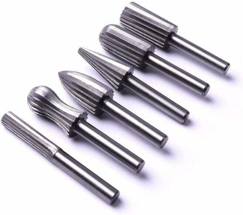 Mumu - 6-teiliges 6-mm-1/4-Stahl-Frässtiftfeilen-Set für Metall, Kunststoff, Holz, Stein, Schleifen und Entgraten
