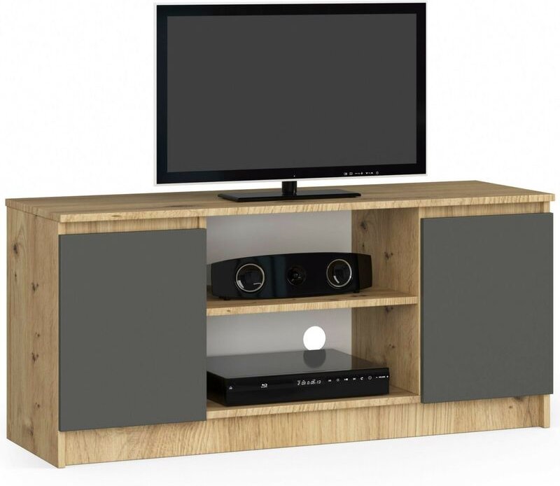 Thumbnail - Tv Schrank Akord Fernsehkommode 120 cm Eiche Artisan 2 Türen 2 Ebenen Front Graphitgrau B120 x H55 x T40 cm