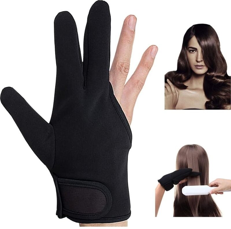 Hitzebeständige Handschuhe, 2 Paar, professionelle Curling-Handschuhe, 3 Finger, Friseurhandschuh (schwarz), 19 cm - Ahl...