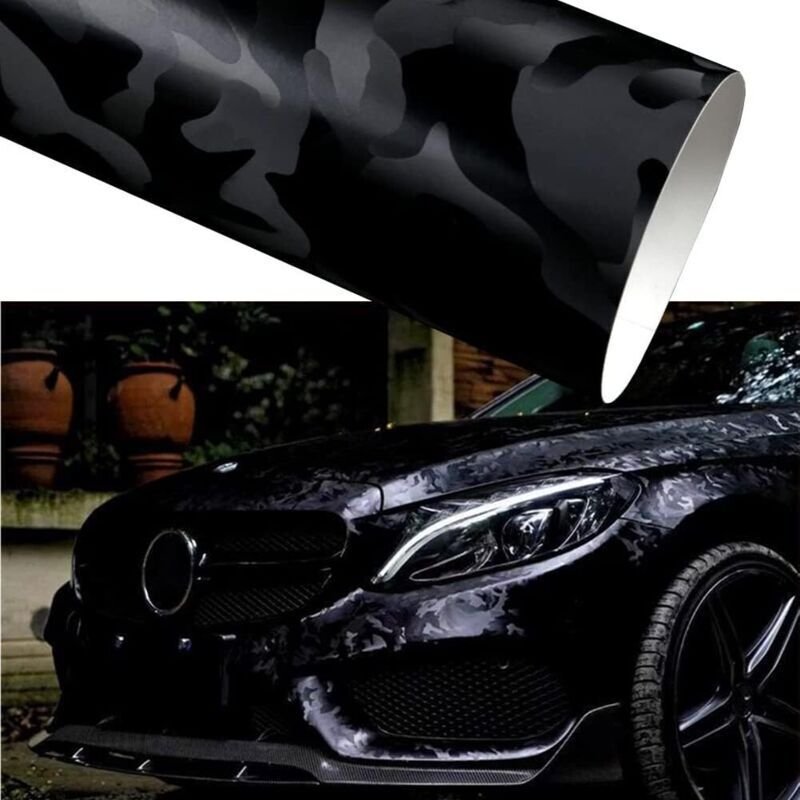 CSPARCV (30 x 152 cm) Tarnfolie für Autos, glänzend schwarz, selbstklebende Vinyl-Karosseriefolie, wasserfeste Folie für...
