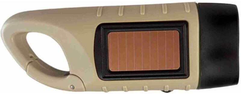 Khaki) Solarbetriebene Handkurbel-Dynamo-Laternen-Taschenlampe mit Karabiner, doppelte Stromquelle für Camping, Wandern,...