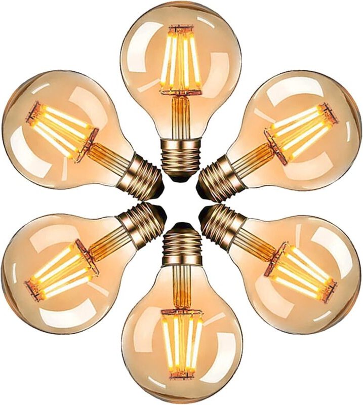 Edison-LED-Lampen, Vintage G80 E27 4W Glühbirne, Warmweiß 2700K, Retro-Glühfadenlampe, nicht dimmbar, 6er-Pack
