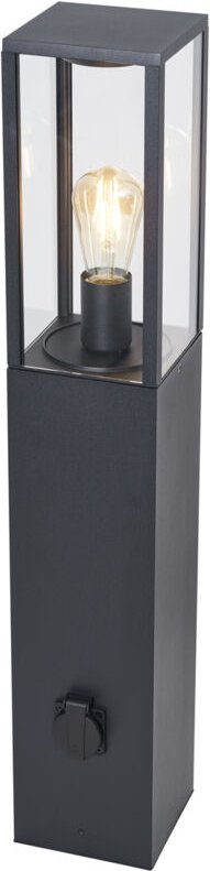 Qazqa - Moderne Außenstehleuchte Schwarz 80cm mit Steckdose IP44 - Charlois