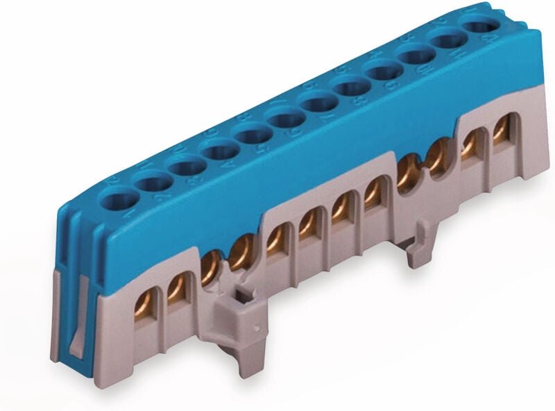 Thumbnail - Neutralleiterklemme 12-polig, 16 mm², blau, für Hutschiene - Pollmann