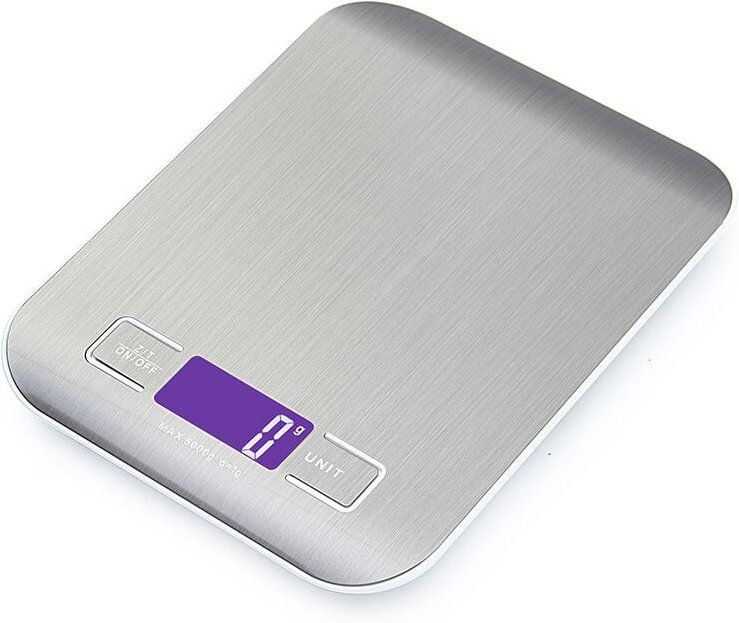 Tonchean - Elektronische Küchenwaage 5kg/1g, Edelstahl Digitalwaage mit LCD-Display und Tara-Funktion, Waage mit 4 Maßei...