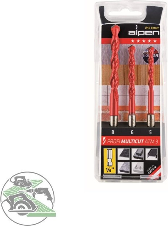 Alpen MultiCut 100803100 Hartmetall Mehrzweckbohrer-Set 3teilig 5 mm, 6 mm, 8 mm 1/4" (6.3 mm) 1 Se