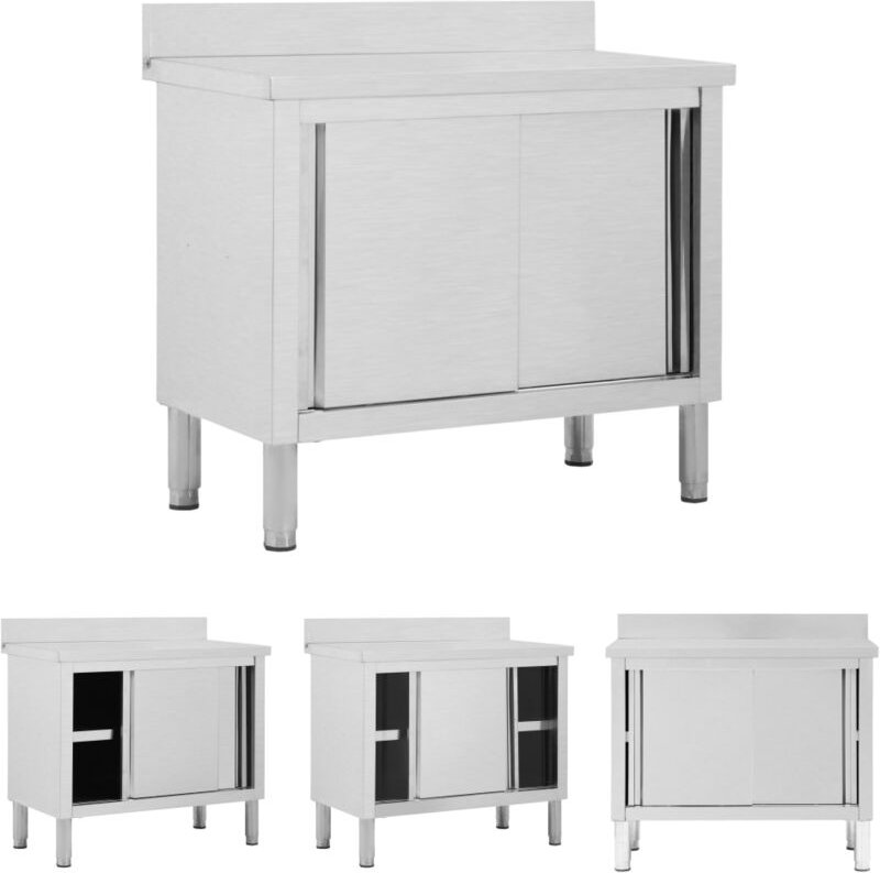 Longziming - The Living Store Arbeitsschrank mit Schiebetüren 100x50x(95-97) cm Edelstahl - Gastronomie