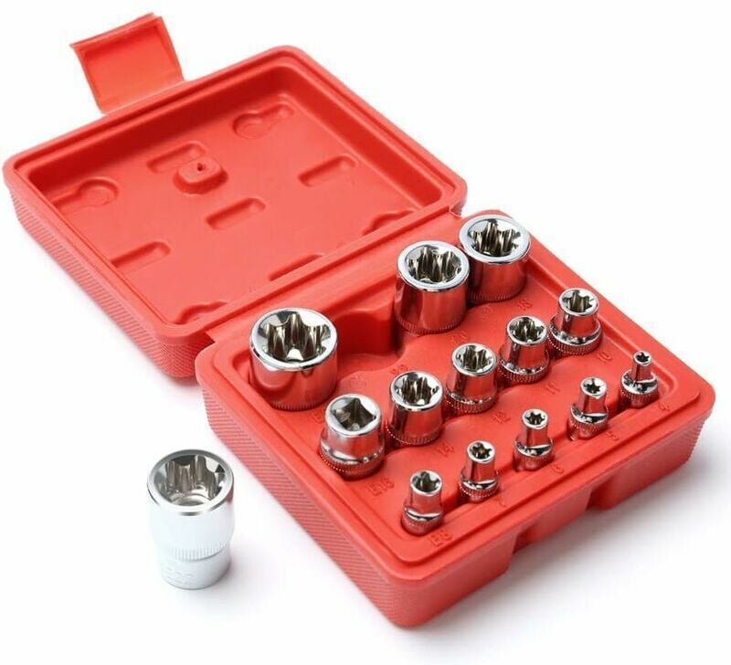 Aiperq - Torx-Stern-Steckschlüssel Typ e, Ratschensatz, I-Steckschlüsselsatz E-Profil (Außen-Torx), E4 – E24, Irisfr (14...