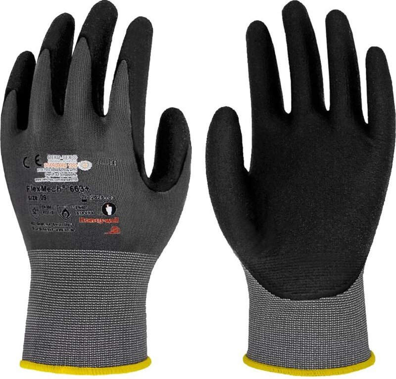 066310141E Handschuhe FlexMech 663 Größe 10 grau/schwarz Nylon/Elastan - Honeywell