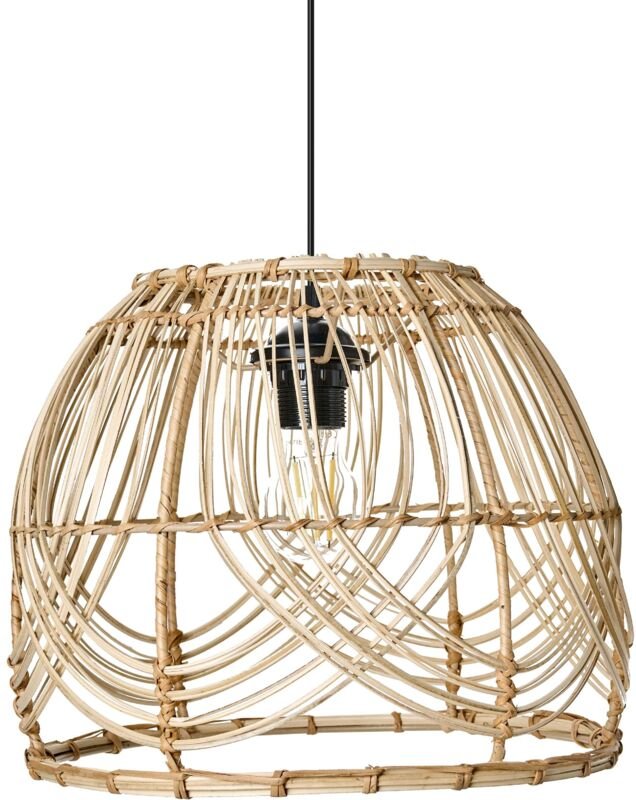 Hängelampe mit natürlichem Rattan Schirm und handgefertigtem Eisenrahmen im Boho-Stil