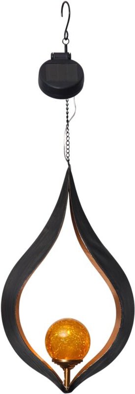 LED Solar-Hängeleuchte ,Melilla', 3D Flamme, Bernstein-Kugel, Lichtsensor, H 31cm
