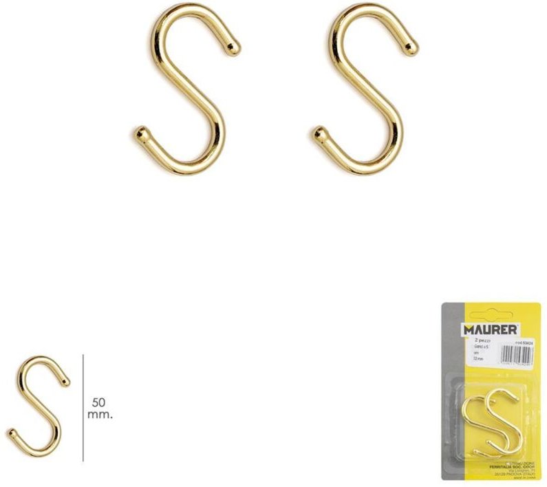 Haken 's' 50 mm Gold (Blister 2 Stück) Haushaltsgebrauch