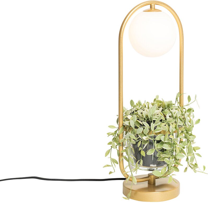 Art Deco Tischlampe Gold mit weißem Glas - Isabella