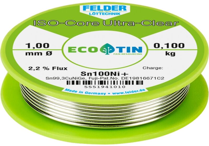 Thumbnail - Felder Löttechnik - Lötdraht ISO-Core® UltraClear 1 mm 100 g Sn100Ni+