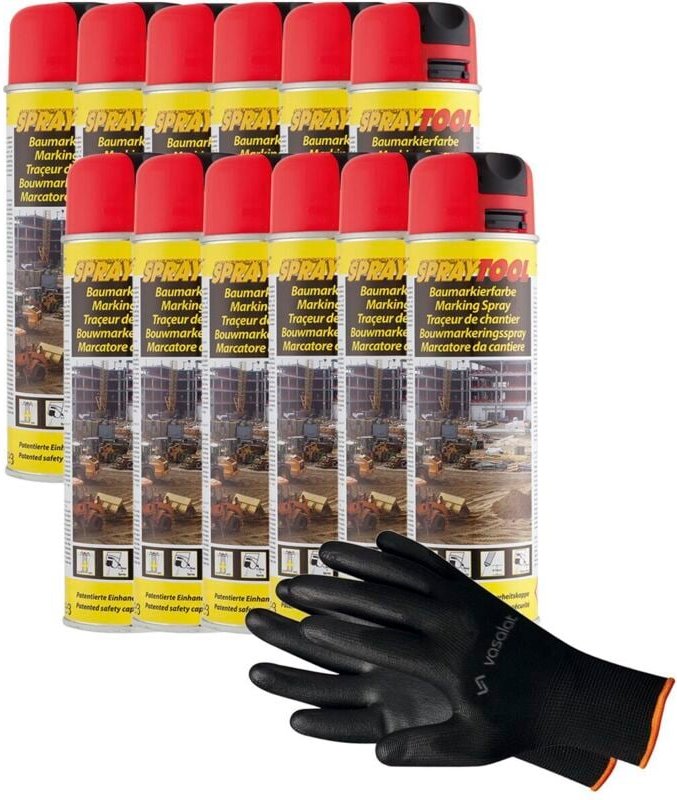Vasalat - Markierungsspray Set - Markierspray Neon rot für schnelle und saubere Markierungen, 12 Stück