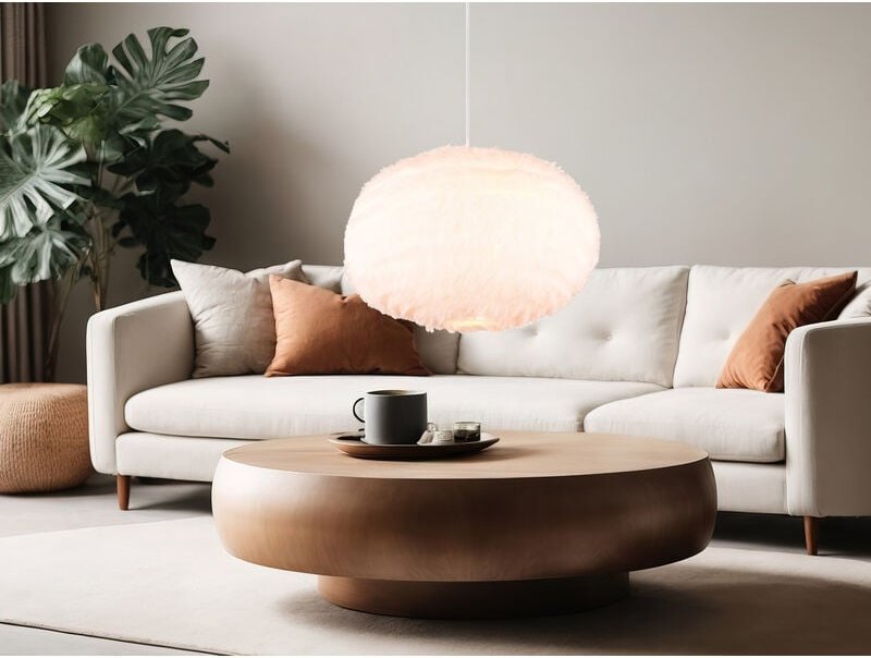 Große led Pendelleuchte mit Kugel Lampenschirm aus Plüsch, ø 50cm