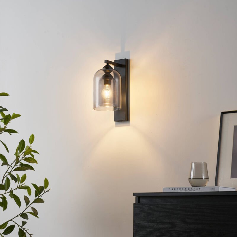 Schwarze Wandleuchte mit Rauchglaskuppel - Artemis