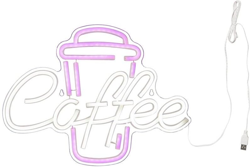 Neonschild ,Plexy Coffee, Plexiglas, usb, pink-weiß, 40x30cm