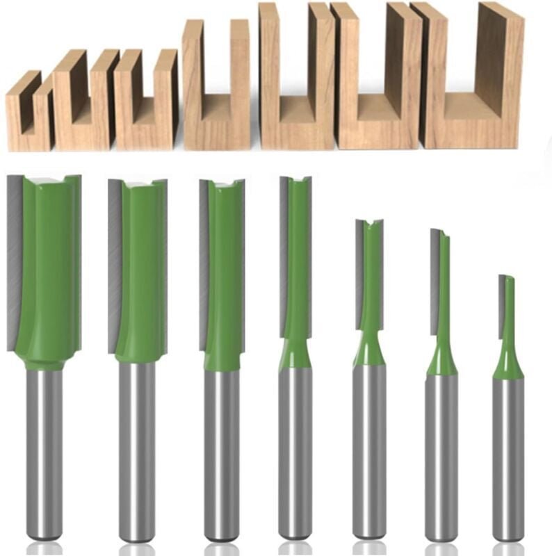 ZVD - 7-teiliger gerader Fräser, ein- und doppelschneidiger gerader Fräser für die Holzbearbeitung, 6-mm-Fräser, für