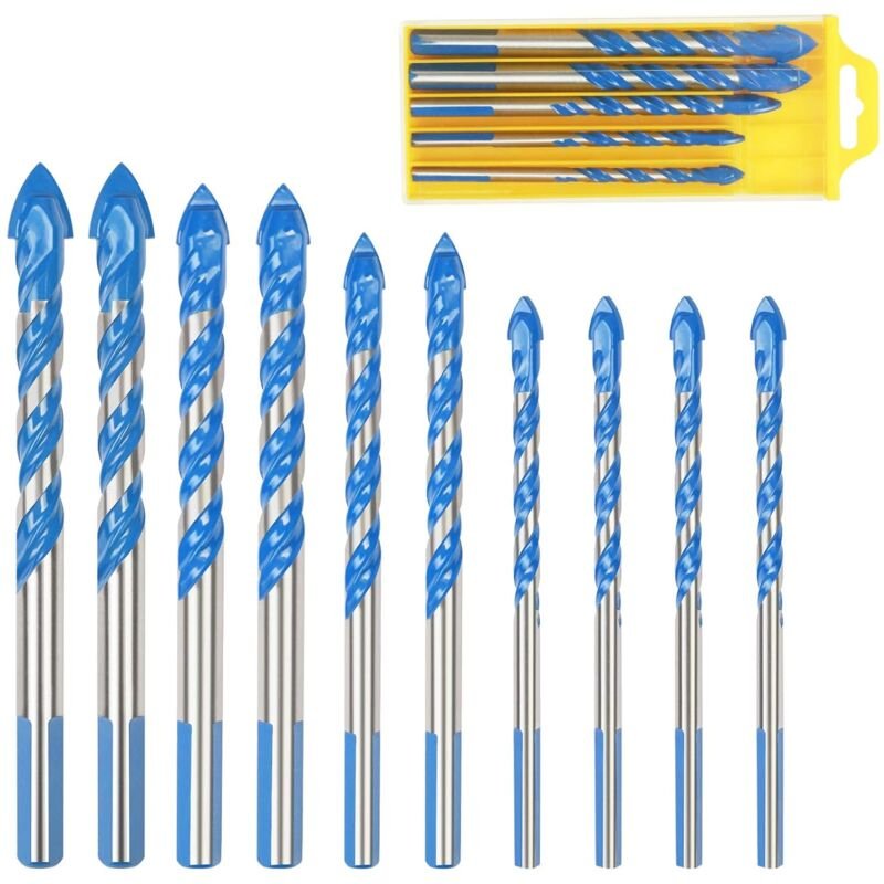 Thumbnail - Glasfliesenbohrer, 10 Stück, Multi-Material-Bohrer, dreieckig, Porzellan, Metall, Bohren für Glasfliesen, Marmor, Spiege...