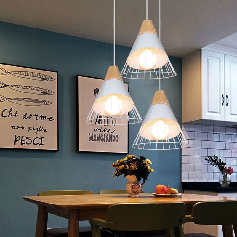 3 Stück Hängelampen Industriell Käfig aus Eisen und Holz Pendelleuchten Kreativer Moderner in Badmintonform Deckenlampen...