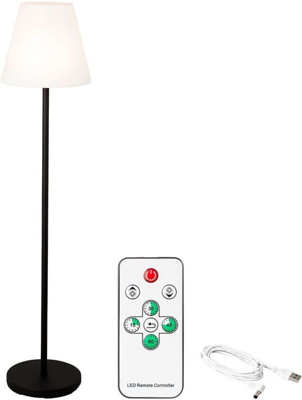 Stehleuchte weißund schwarz für den Außen- und Innenbereich wiederaufladbar mit Fernbedienung 150cm 894459