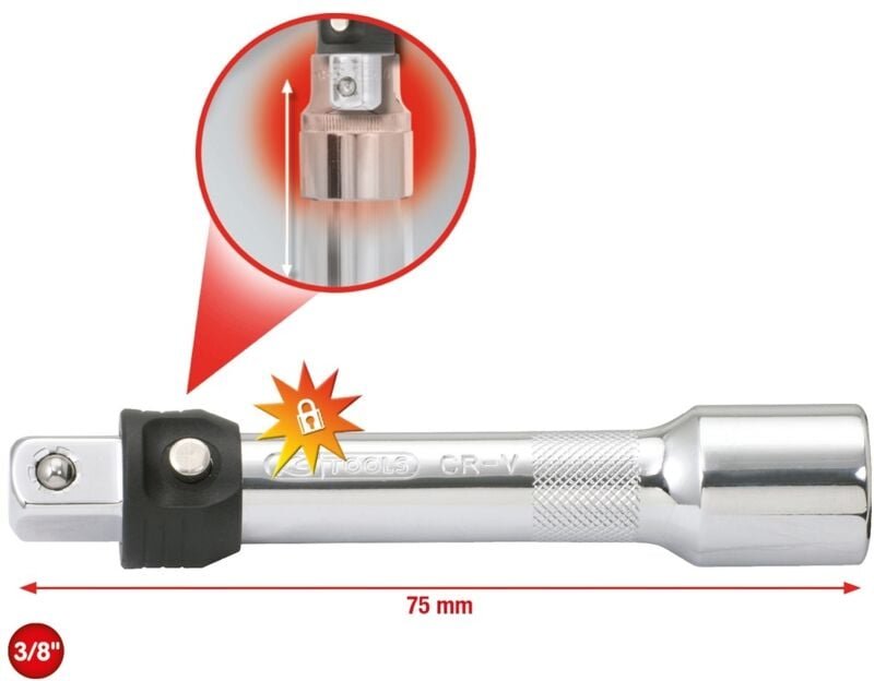 3/8' CHROMEplus Verlängerung mit Verriegelung, 75mm