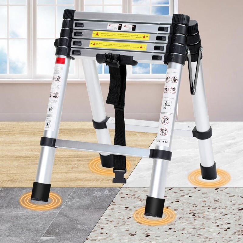 Thumbnail - Swanew Teleskopleiter Ausziehleiter Klappleiter 1.7m+2.0m Stabil Anlegeleiter Aluminium Stehleiter bis 150kg
