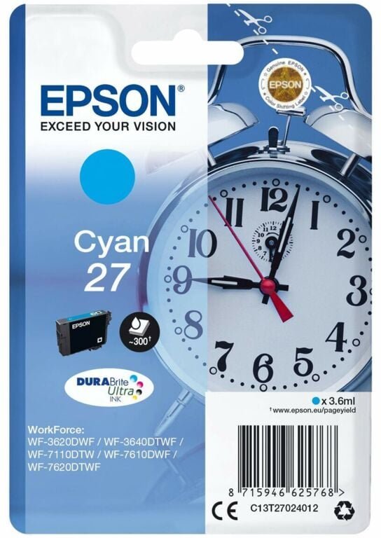 Epson Alarm clock Singlepack Cyan 27 DURABrite Ultra Ink
