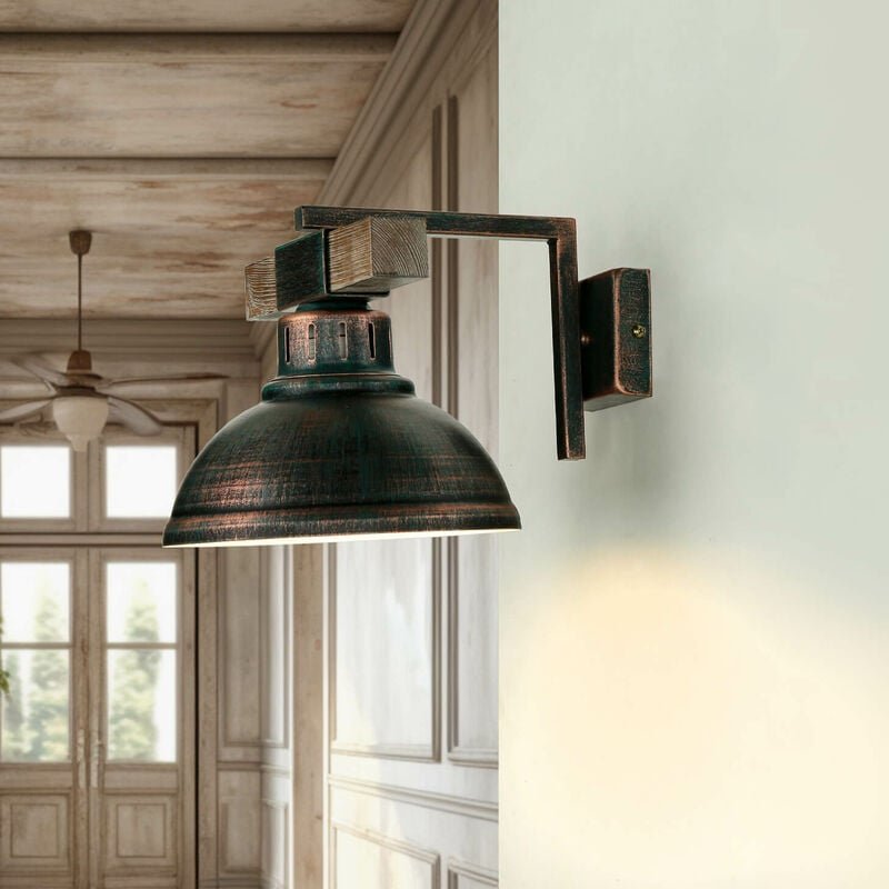 Wandleuchte hakon Kupfer Antik aus Echt Holz Metall