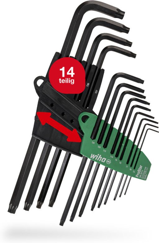 Stiftschlüssel Set mit ProStar Halter (24312) 13tlg. Torx Winkelschlüssel Satz Torxschlüssel T5+T6+T7+T8+T9+T10+T15+T20+...