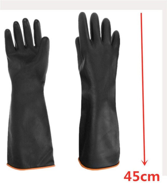 45 cm robuste schwarze Handschuhe, 1 Paar chemikalienbeständige Latexhandschuhe, lange Gummi-Schutzhandschuhe für die In...