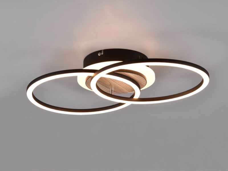 Reality Leuchten - Flache led Deckenleuchte giro Schwarz Holz Optik Fernbedienung, Breite 46cm