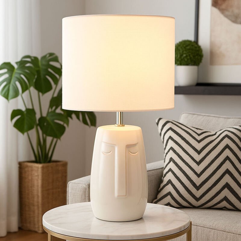 Fischer&honsel - Tischleuchte Nachttischlampe Beistellleuchte Schlafzimmerleuchte Wohnzimmerlampe, Keramik beige Stoffsc...