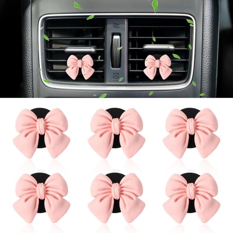 6 Stück Auto Innenraum Dekoration, Rosa Schleife Autodeko Auto Klimaanlagen Entlüftung Innenraum Deko Mädchen Auto Innen...