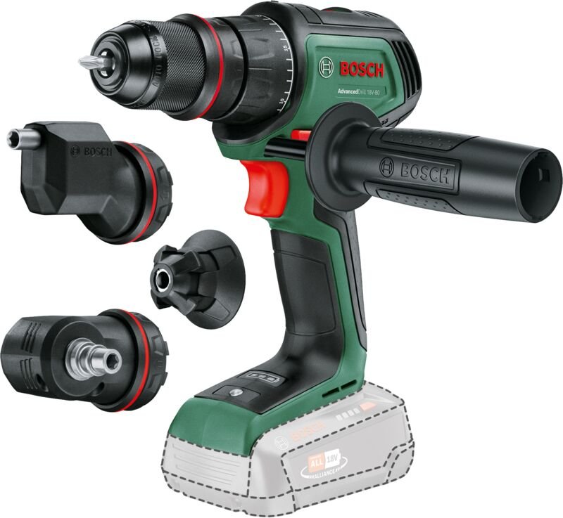 Akku-Bohrschrauber AdvancedDrill 18V-80 QuickSnap (zum Bohren und Schrauben, 18V, Metallbohrfutter, Magnetkappe, Exzente...