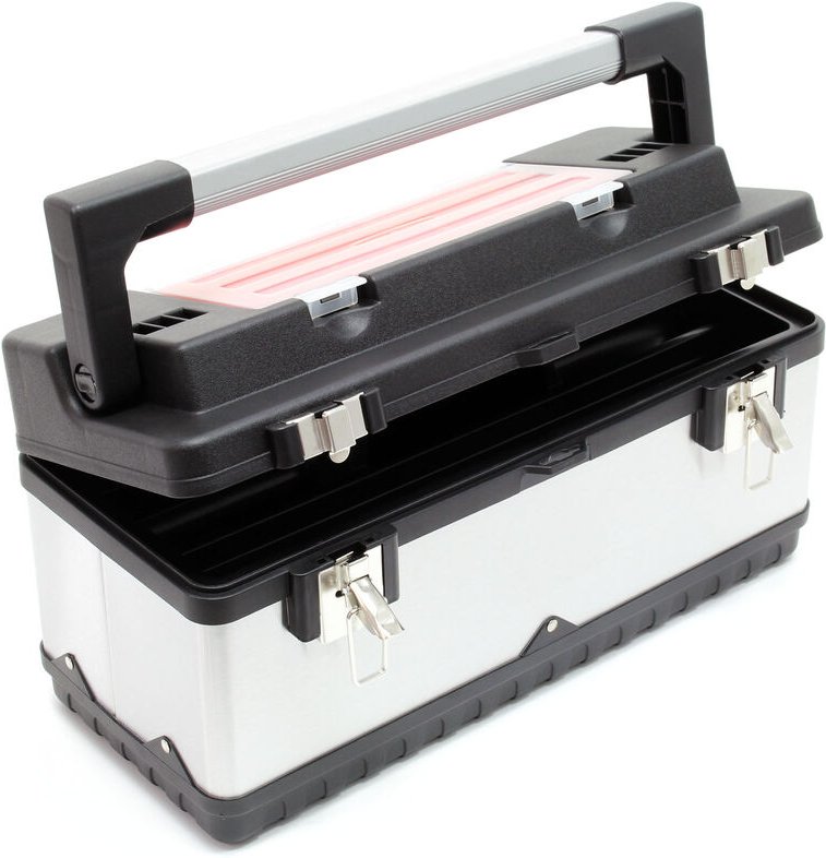 Wiltec Werkzeugkasten 50,5x23,5x25,5 cm aus Edelstahl, Universal Werkzeugkoffer mit Kunststoff-Rahmen, Werkzeugträger un...